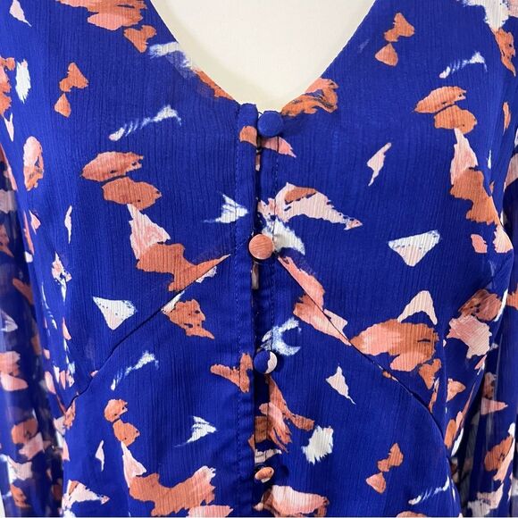 Nine West long sleeve abstract print chiffon peplum blouse top size XL - Picture 3 of 7